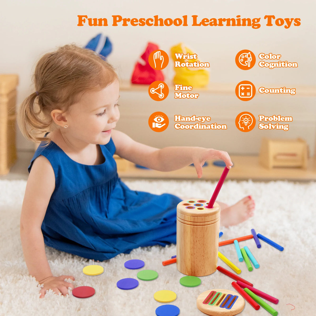 Wooden Color Sorting Toy Montessori Shape Matching Puzzle
