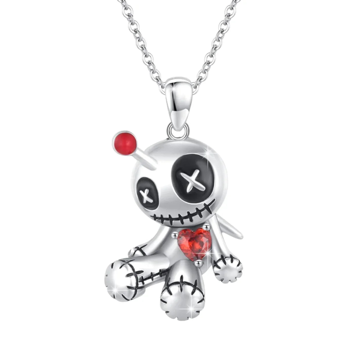 Cat Voodoo Doll Necklace for Women Red Heart Halloween Jewelry
