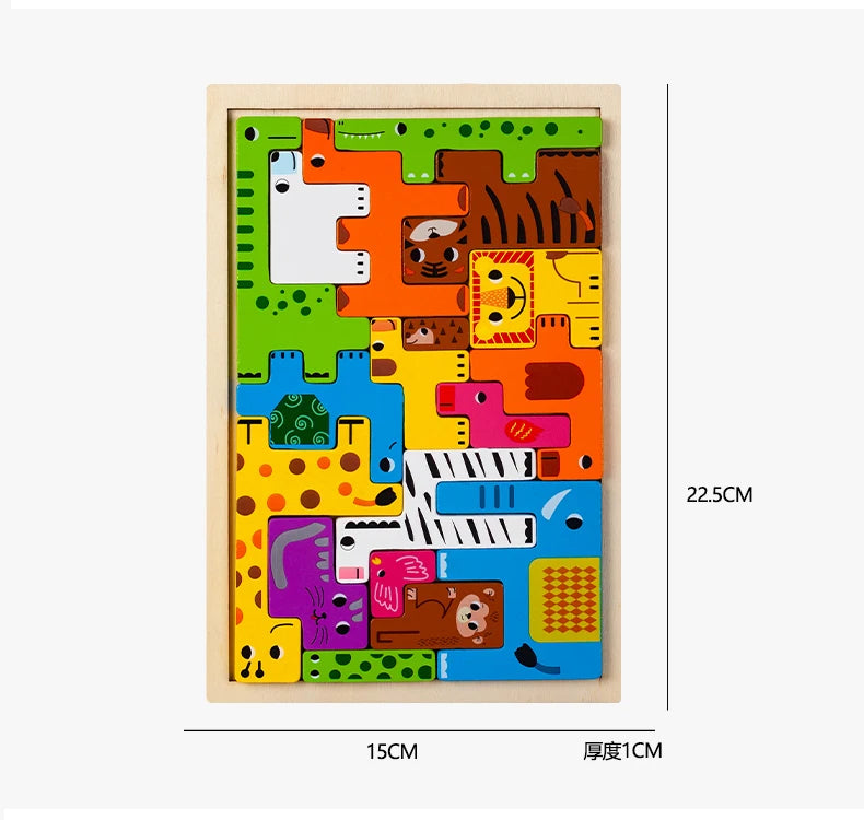 Wooden Animal Puzzle – Montessori Logic & Matching Toy for Kids