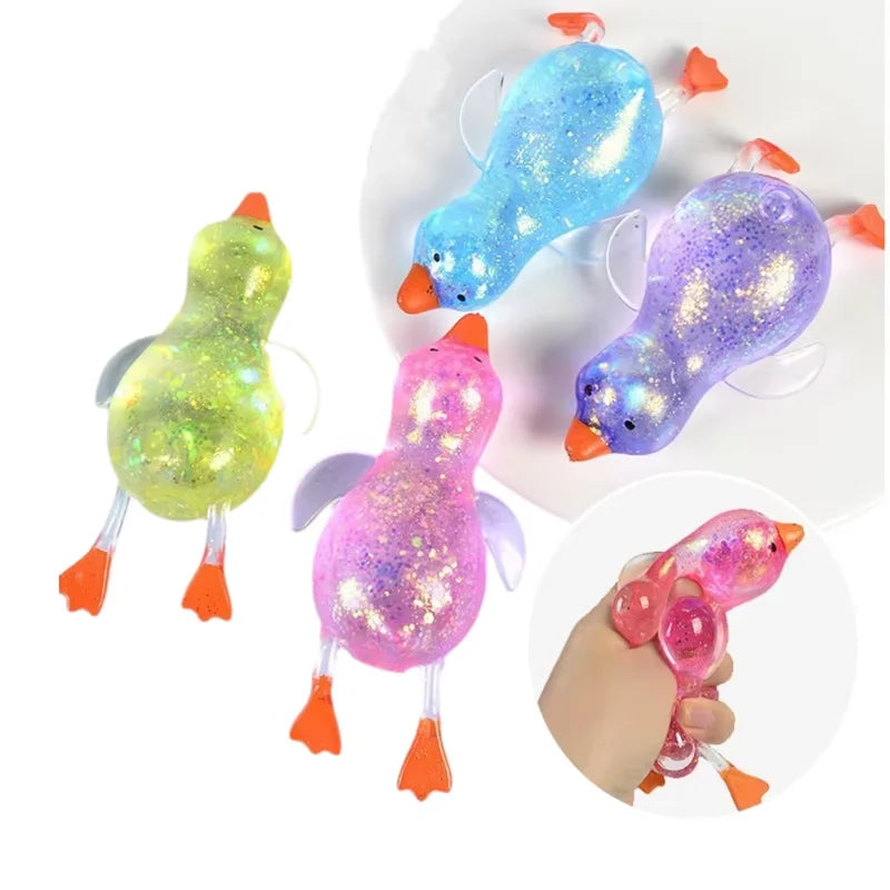 Sensory Squeeze Toy – Colorful Aurora Glitter Duck Stress Relief Toy