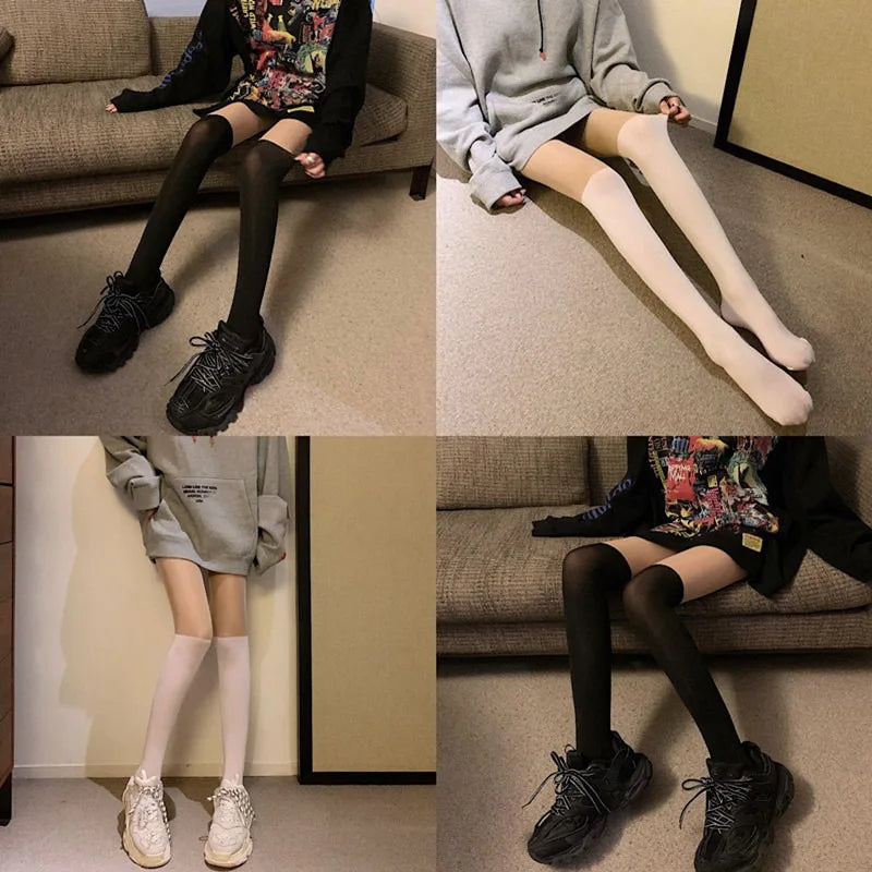 Spring Thin Sexy Black White Soild Color Long Socks Women Over Knee Thigh High Stockings Lolita Ladies Girls Warm Knee Socks