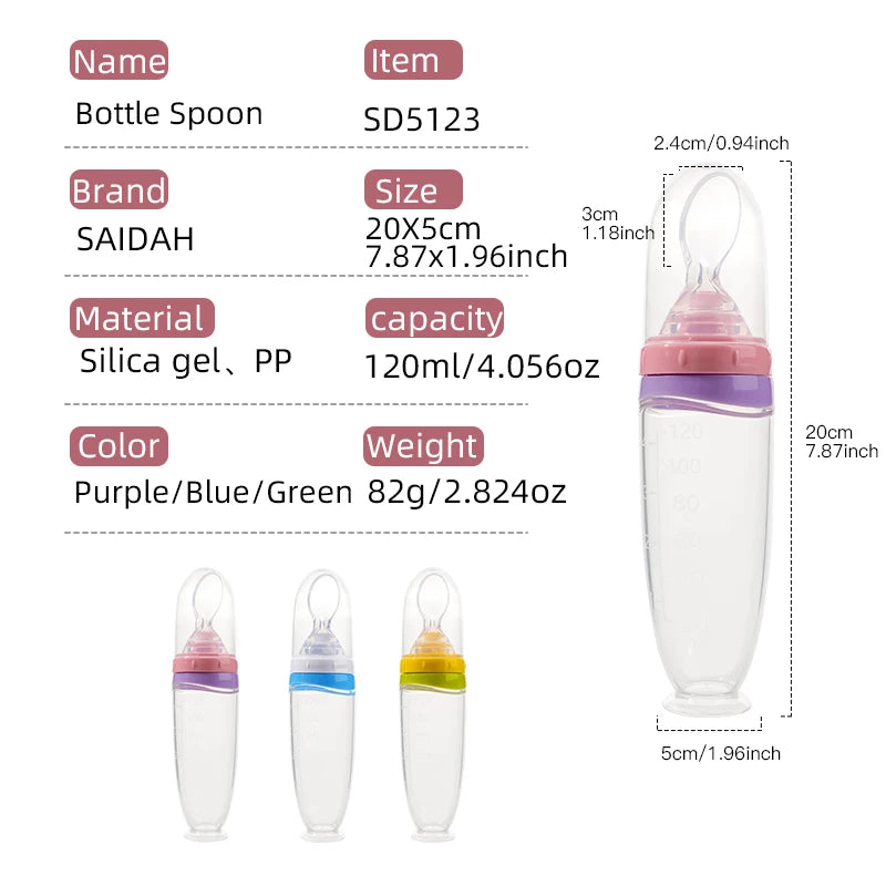 Silicone Baby Feeder – 120ml Puree Squeeze Bottle with Spoon