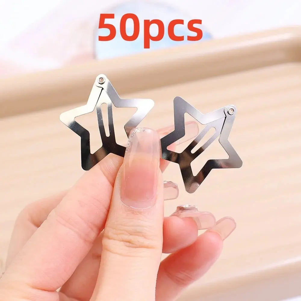 Y2K Star Hair Clips Silver Metal Snap Barrettes