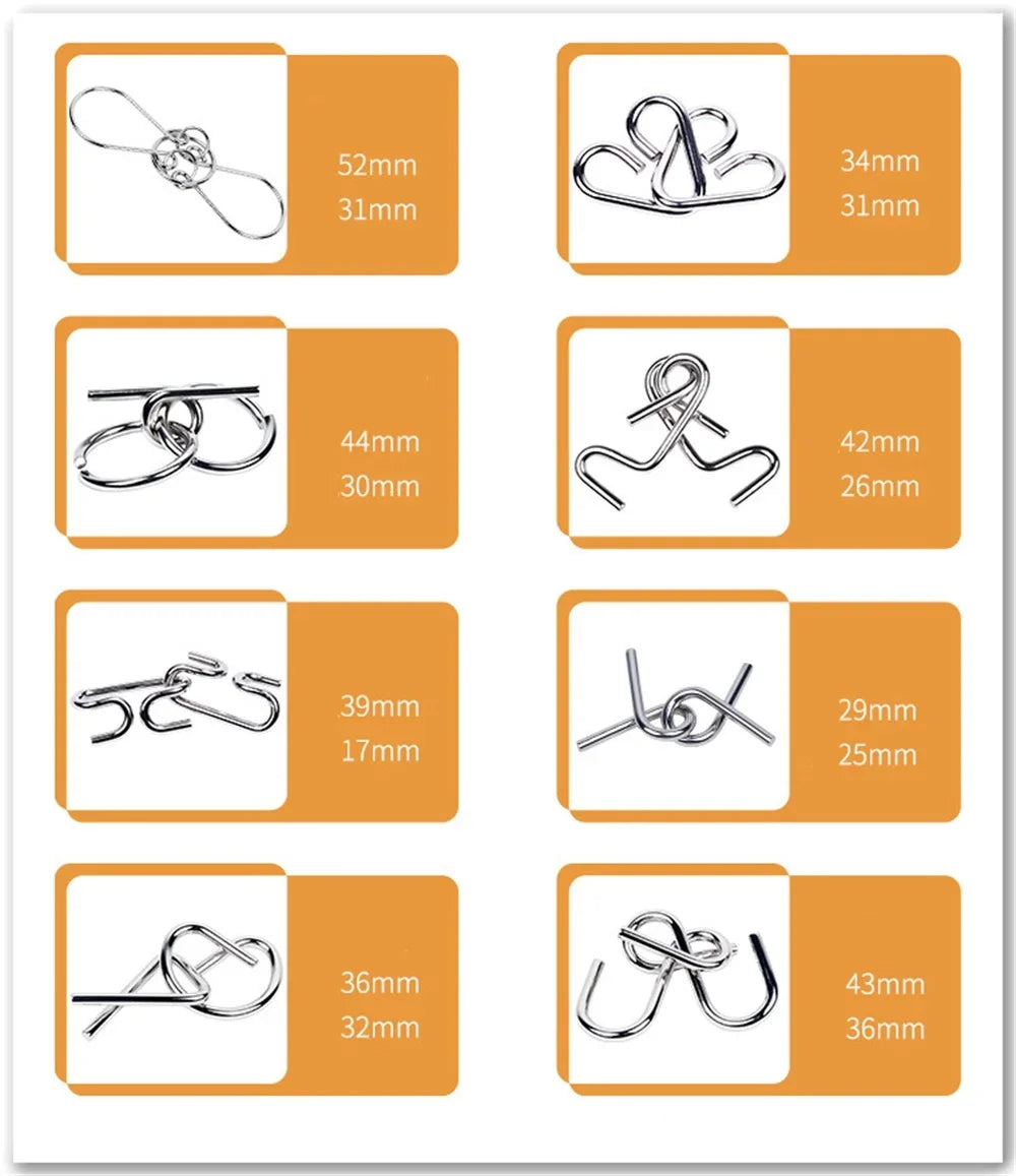 Metal Wire Puzzle Set – 8 Piece Brain Teaser Logic Games