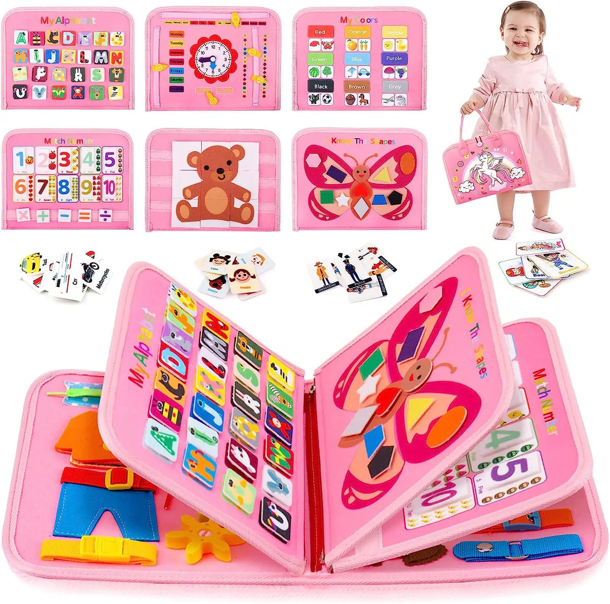 Montessori Busy Board 7-in-1 Toddler Sensory Activity Toy