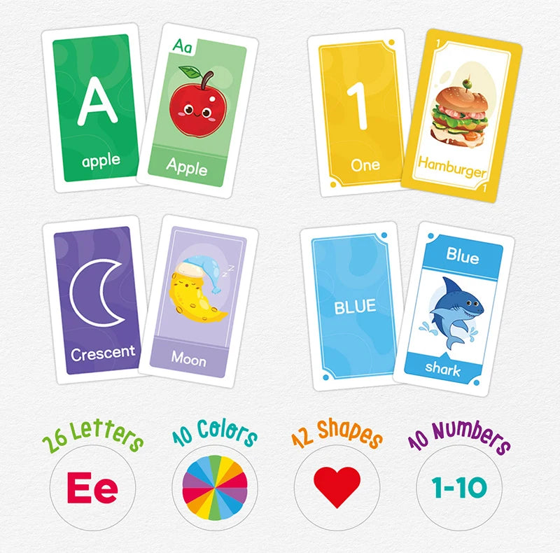 Montessori Flash Cards – 58-Piece Alphabet, Number & Shape Learning Set