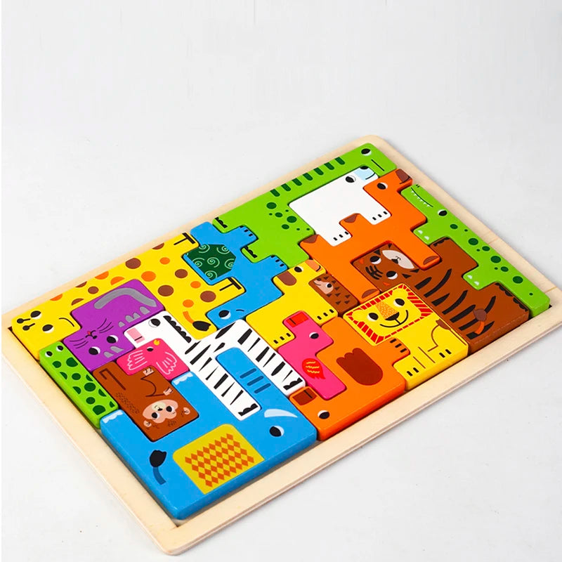 Wooden Animal Puzzle – Montessori Logic & Matching Toy for Kids