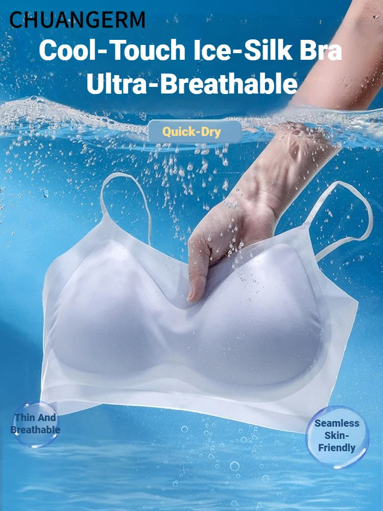 CHUANGERM Ultra‑Thin Breathable Ice Silk Bra Lingerie Women's Seamless Back Halter Vest Top Bra Wraps Small Breasts Top