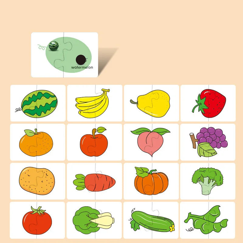 Montessori Puzzle Cards – 16-Piece Toddler Matching Game