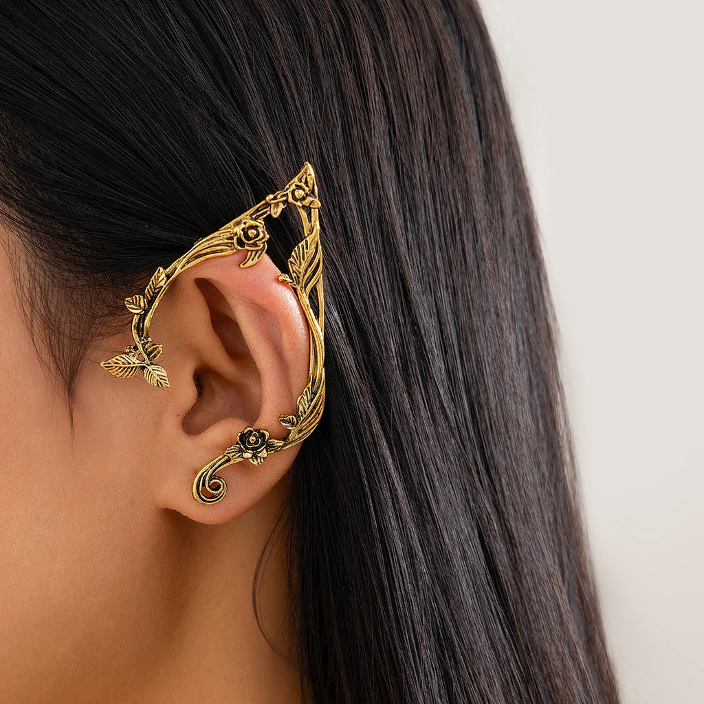 Elf Ear Clip Earrings – Gold Leaf Fairy Jewelry Accessory