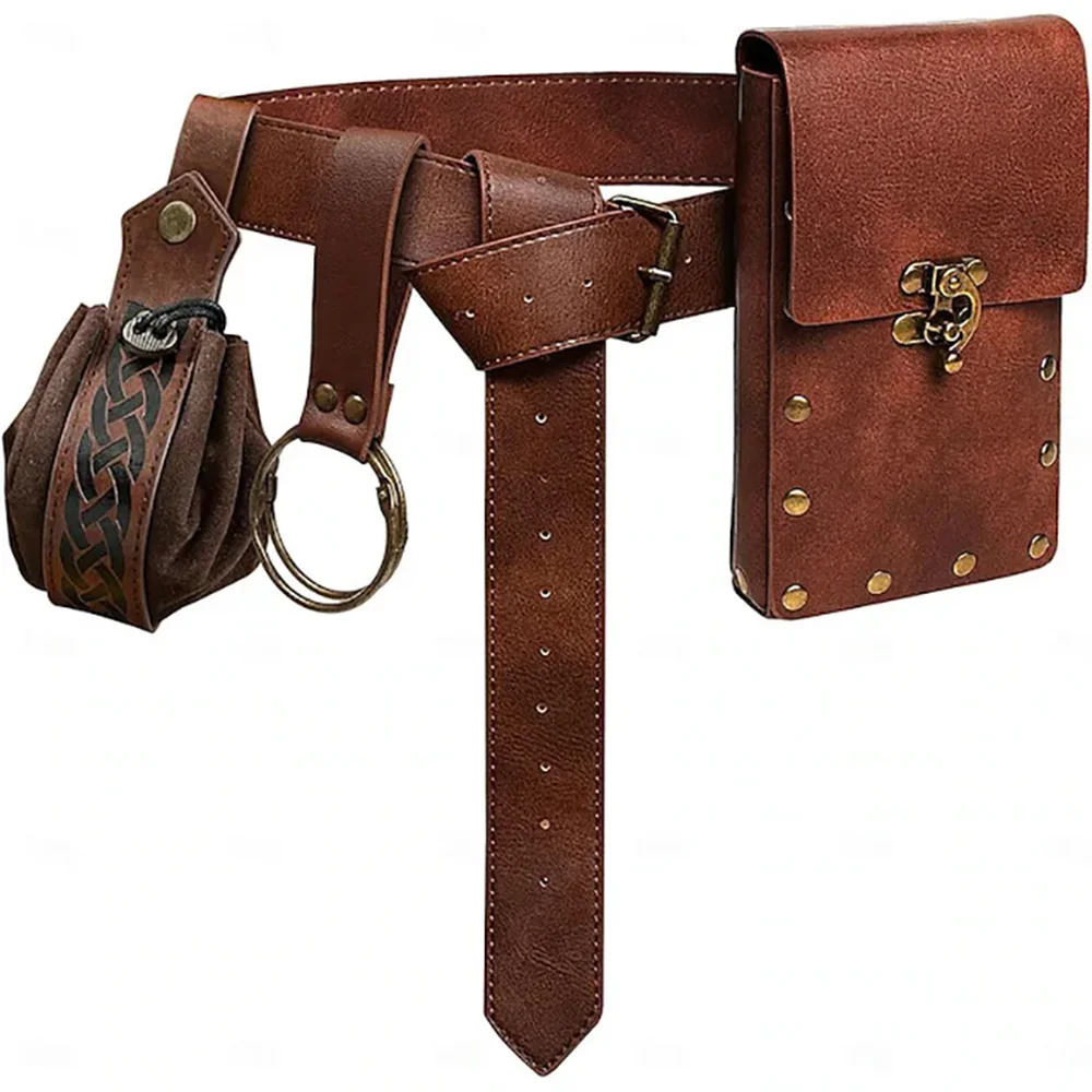 Medieval Cosplay Belt – Renaissance Faux Leather Waist Bag Set