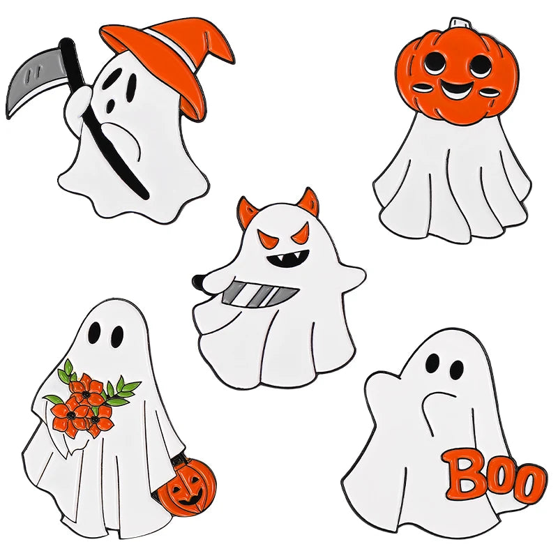 Gothic Halloween Pins Set Ghost Cat Witch Moth Punk Brooches
