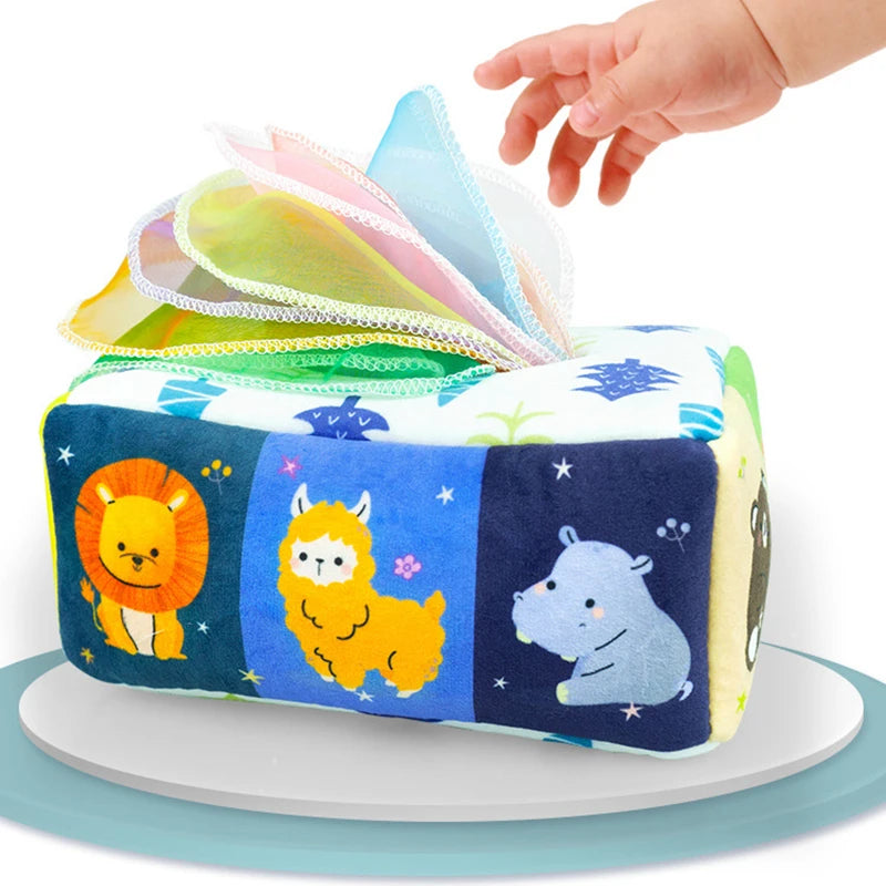 Baby Tissue Box Toy – Montessori Sensory Learning Toy for Infants