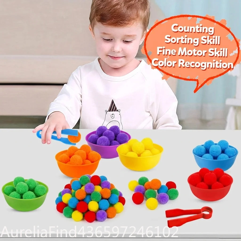 Color Sorting Counting Toy – Rainbow Bowls & Tweezers Learning Set