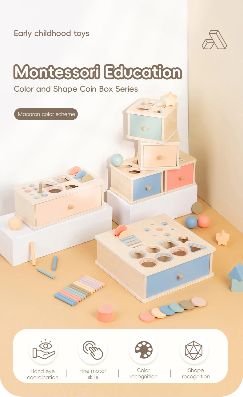 Wooden Shape Sorting Toy – Montessori Color Matching Activity Box