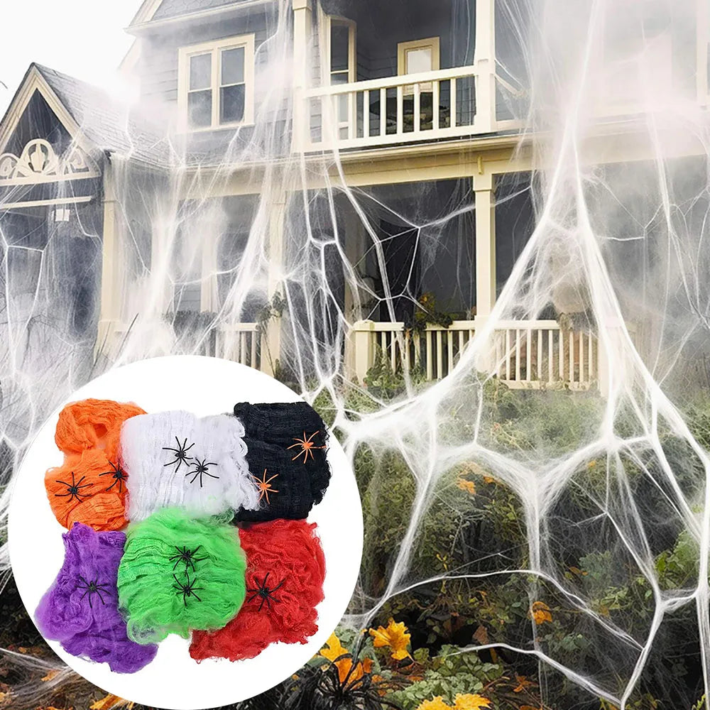 Halloween Spider Web Decoration – Stretchy Cobweb with Spider