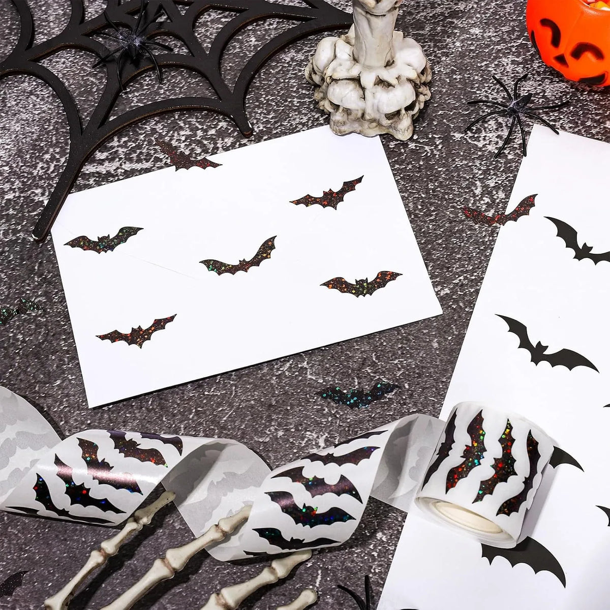 Halloween Bat Stickers – Black Waterproof Glitter Party Decor