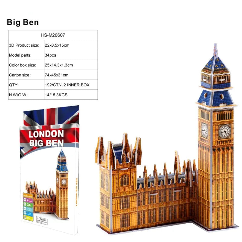 3D Architectural Puzzle Landmark Paper Building Model for Kids