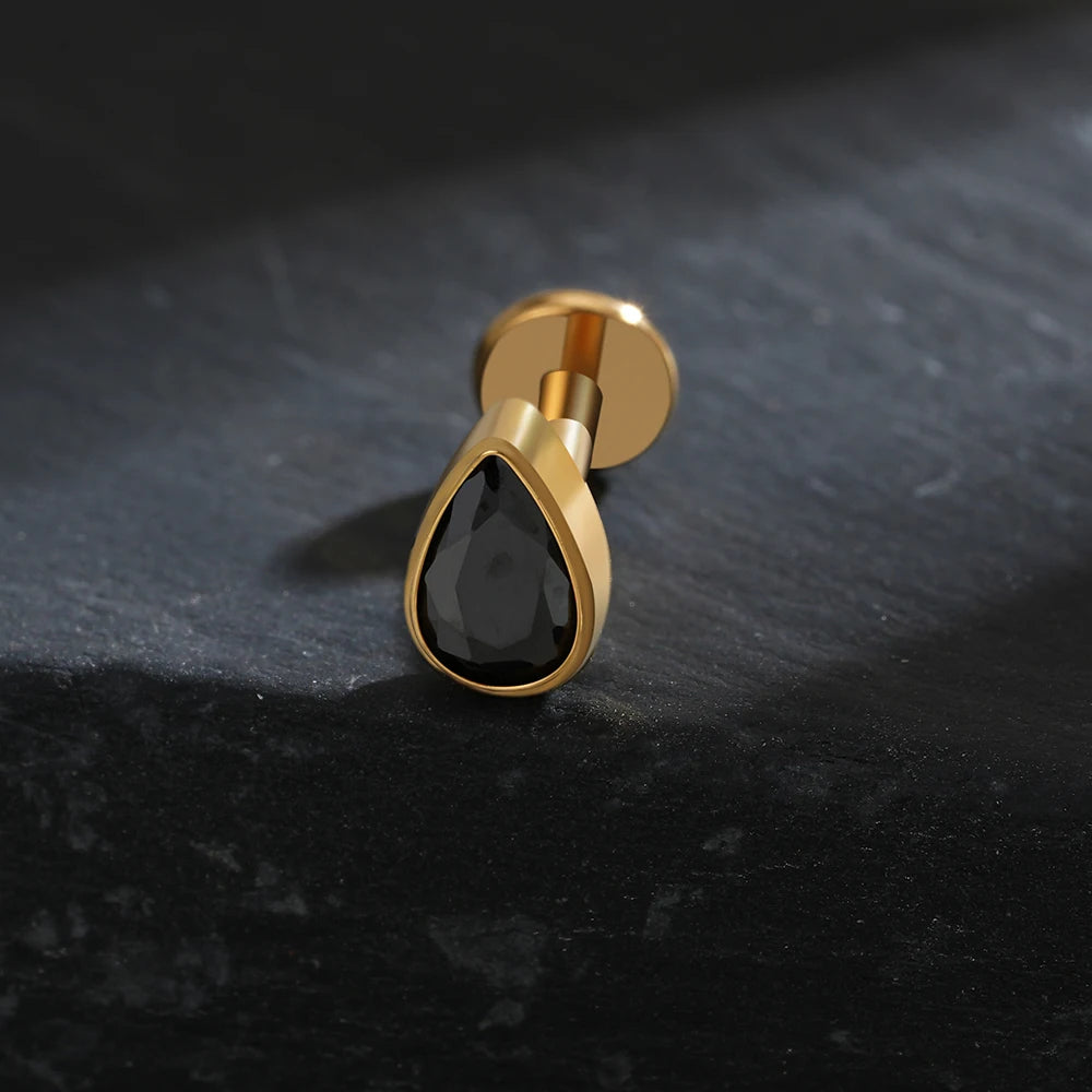 Titanium Labret Stud Teardrop Garnet CZ Cartilage Earring
