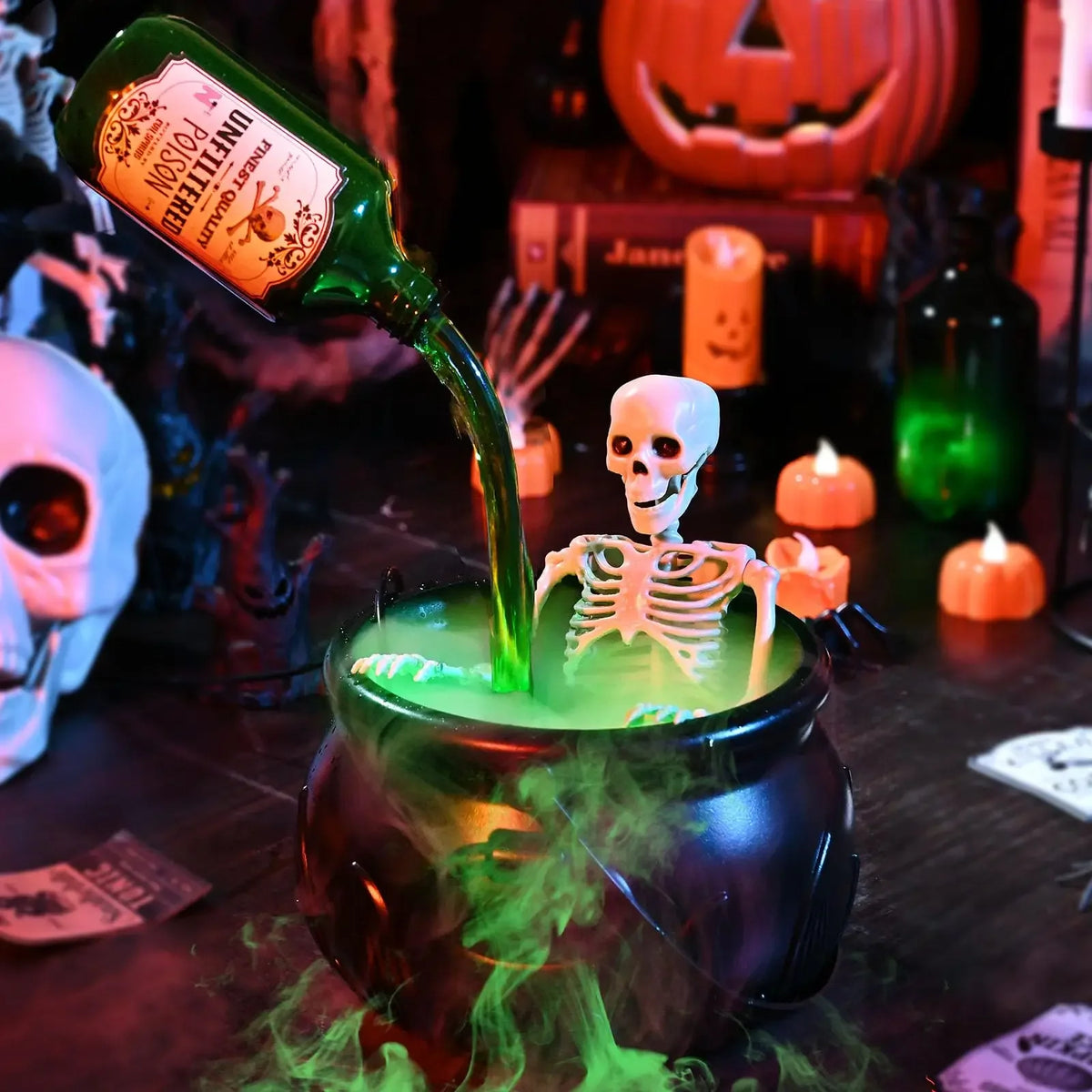Halloween Cauldron Decoration, Floating Potion Fog Effect with Lights