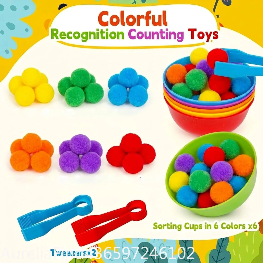 Color Sorting Counting Toy – Rainbow Bowls & Tweezers Learning Set