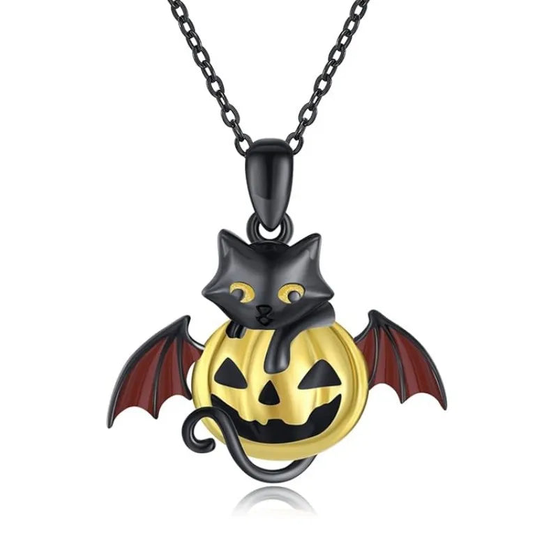 Gothic Bat Wing Necklace with Heart Pendant – Dark Fantasy Jewelry