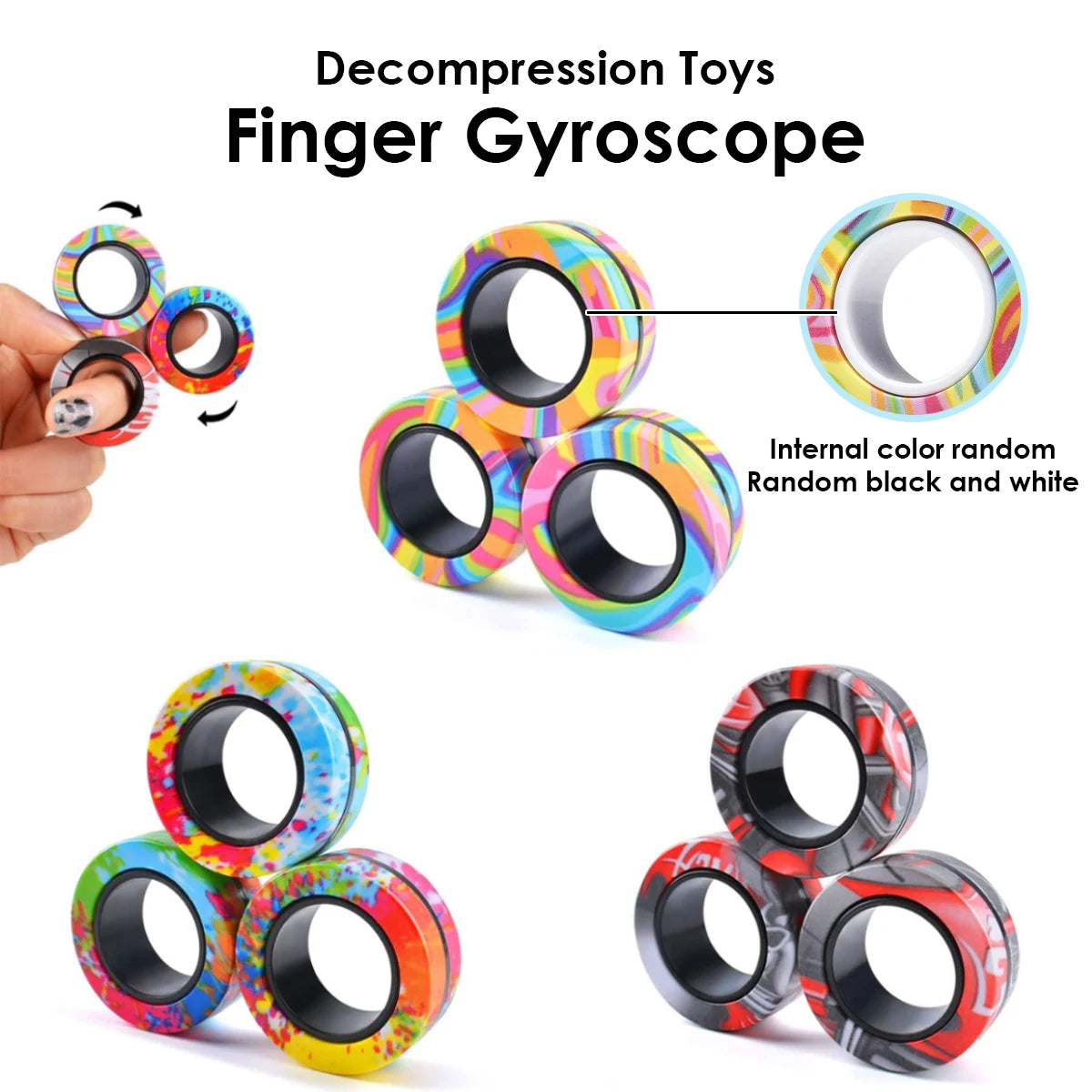 3PCS Magnetic Fidget Rings – Spinner Sensory Toy Set