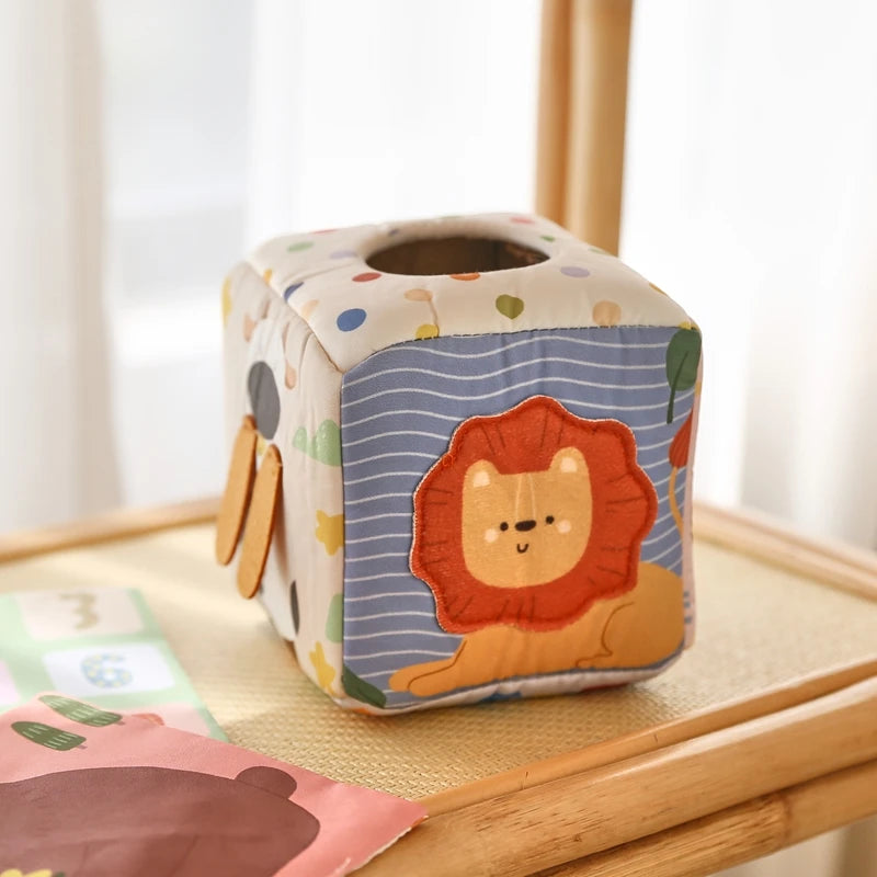 Montessori Tissue Box Toy – Baby Sensory Cloth Busy Cube