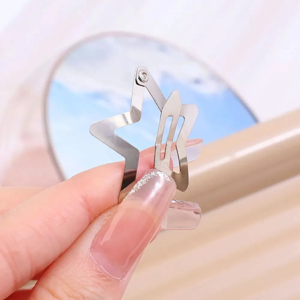 Y2K Star Hair Clips Silver Metal Snap Barrettes