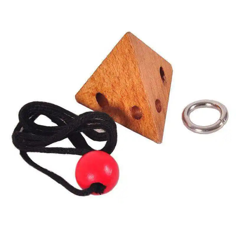 Wooden Brain Teaser Puzzle Rope Ring 3D Logic Challenge Toy