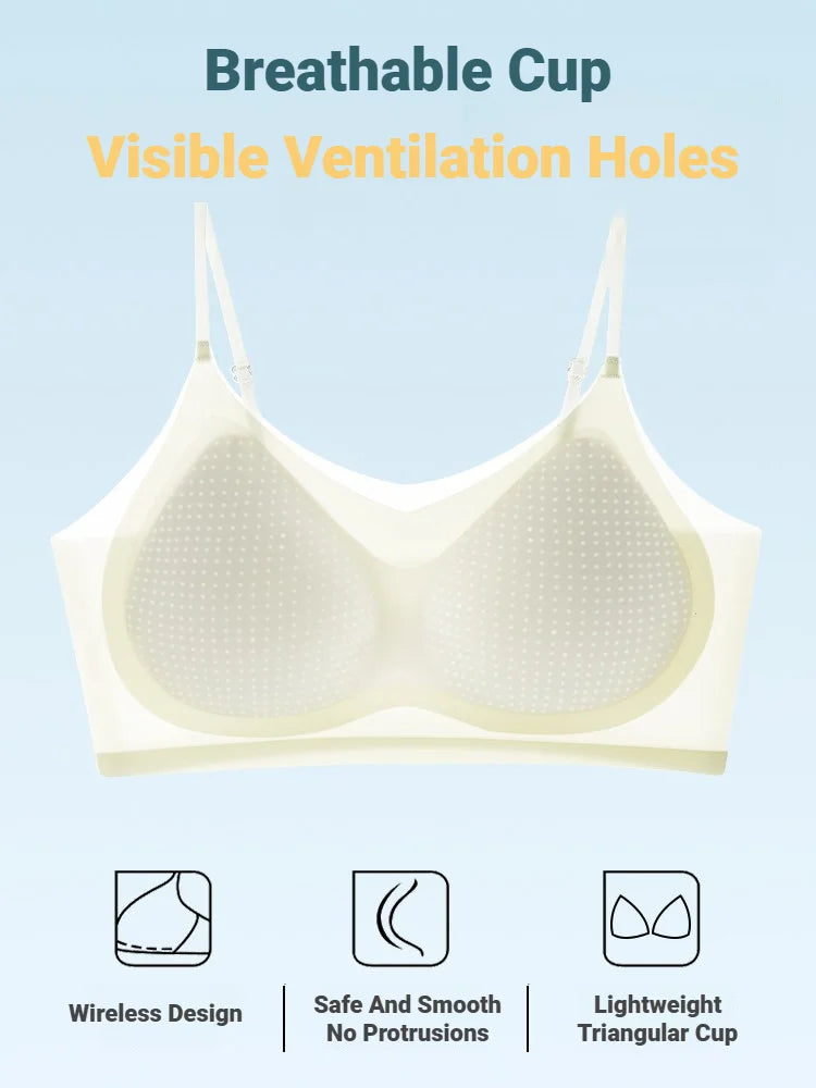 CHUANGERM Ultra‑Thin Breathable Ice Silk Bra Lingerie Women's Seamless Back Halter Vest Top Bra Wraps Small Breasts Top
