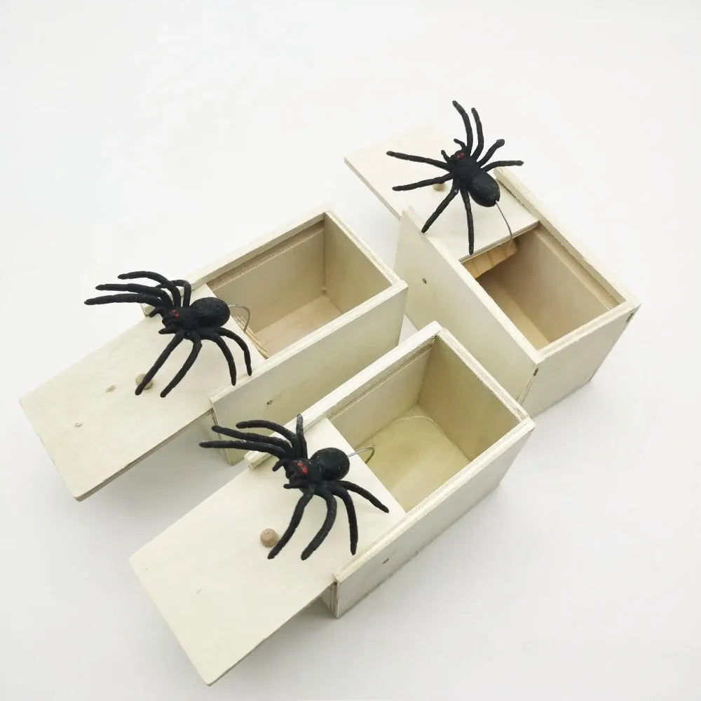 Tricky Spider Prank Box – Wooden Haunted House Display