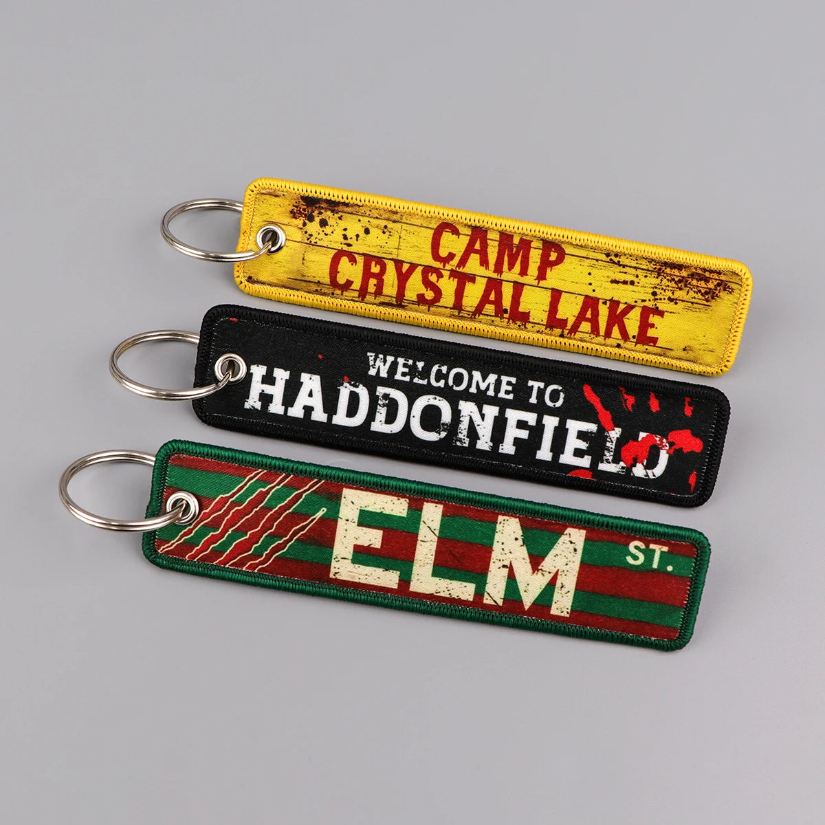 Embroidered Keychain Metal Key Fob Ring for Keys & Bags