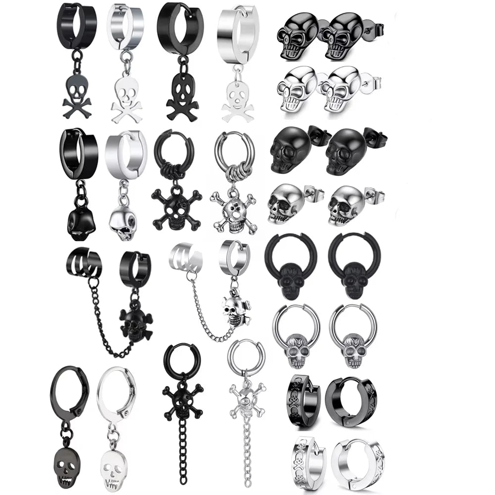 Design Stainless Steel Skull Drop Earrings For Women Men Fashion Gothic Street Hip Hop Ear Jewelry Pendant Cool Stud Earrings