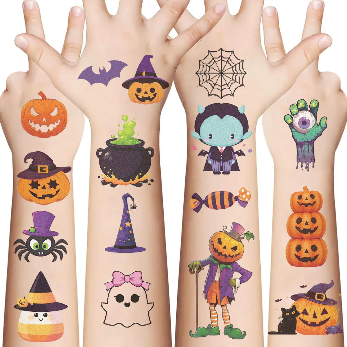 Halloween Temporary Tattoos 10 Sheets Pumpkin Waterproof Stickers