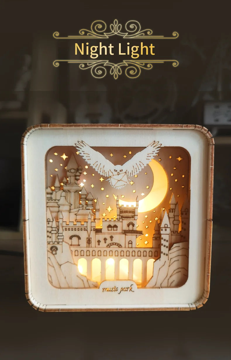 3D Wooden Castle Puzzle – Model Kit with Night Light