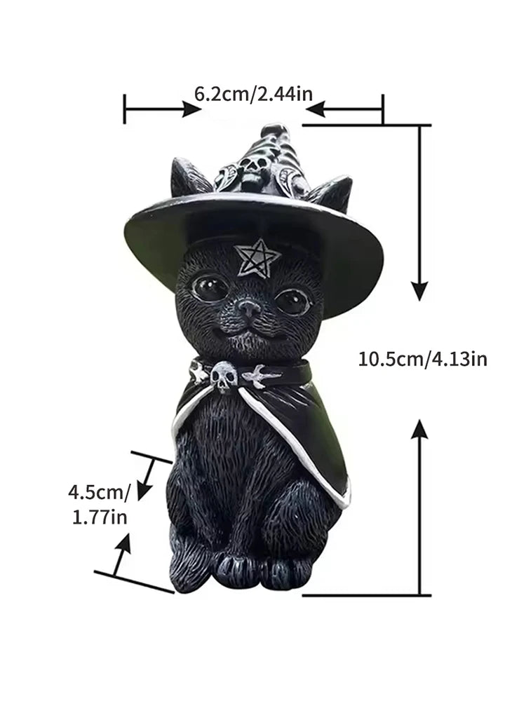 Black Cat Halloween Figurine, Resin Witch Cat Statue for Home Decor