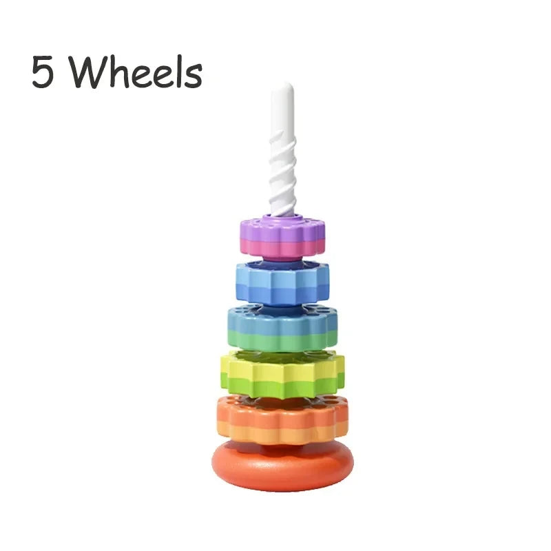 Montessori Stacking Toy – Rainbow Spinning Rings for Toddlers