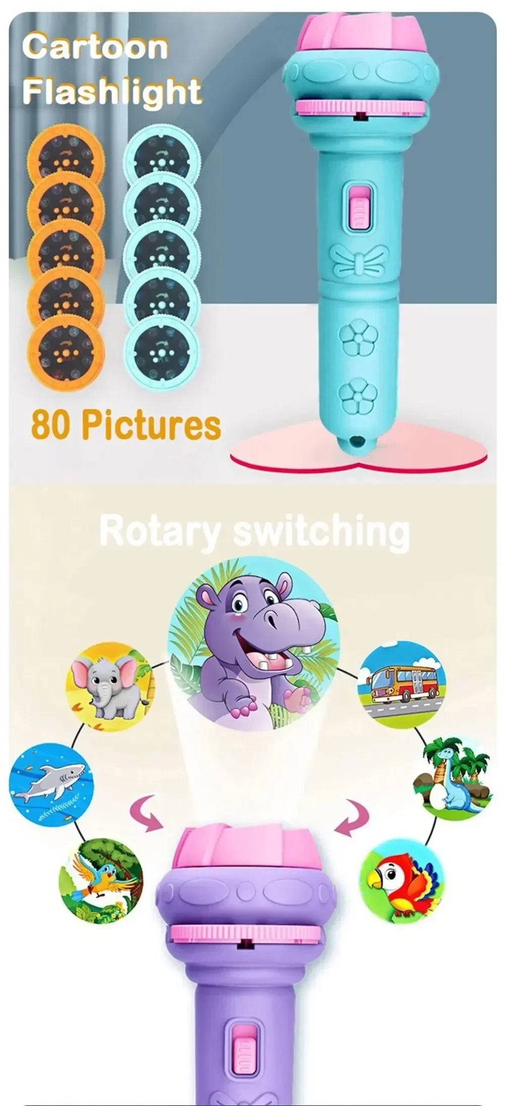 Kids Projector Flashlight – 80 Images Bedtime Story Toy