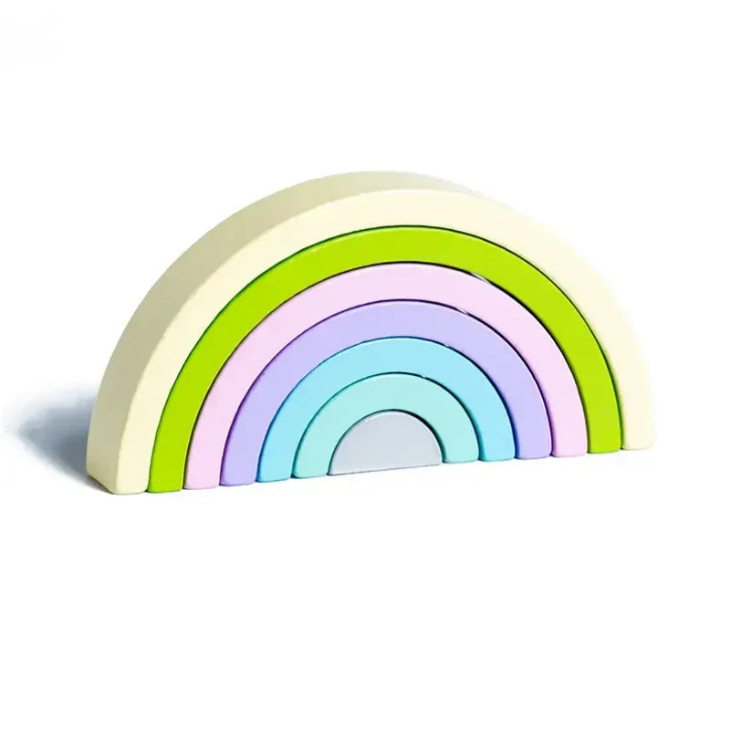 Rainbow Wooden Building Blocks Stacking Toy for Kids