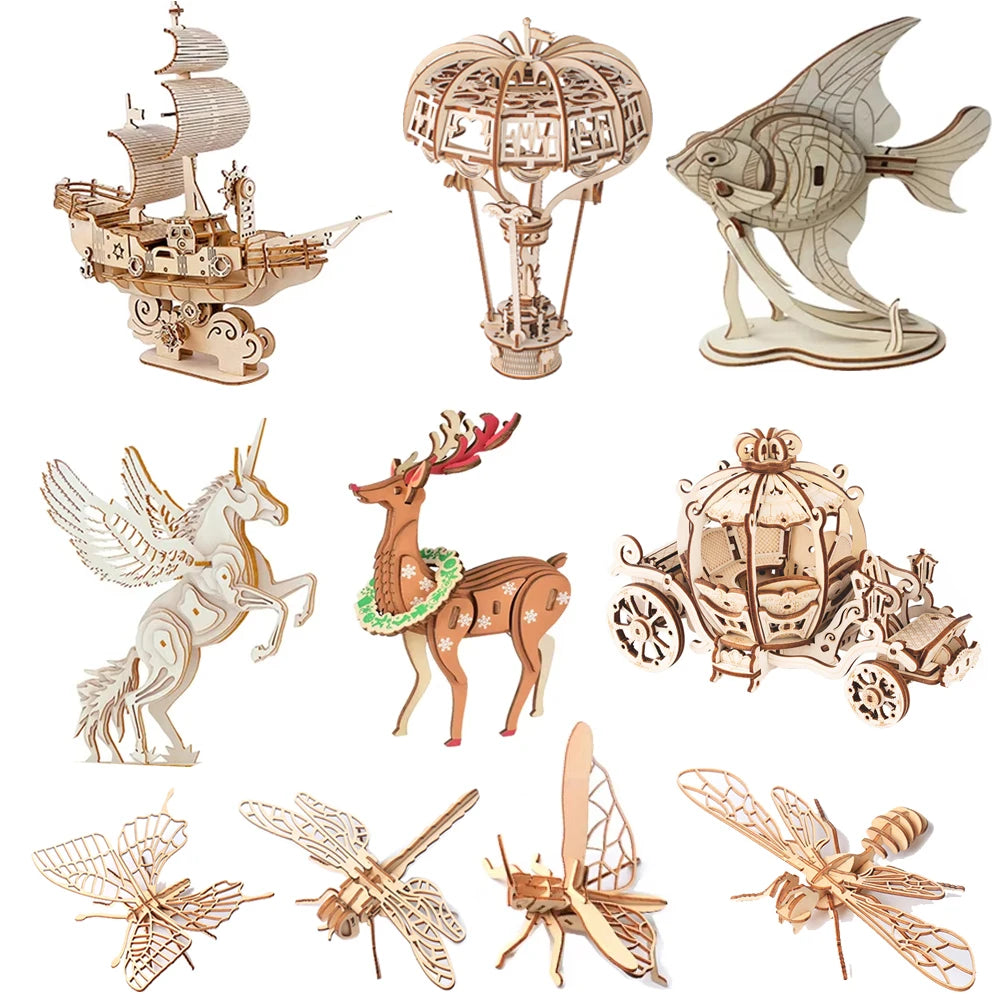 3D Wooden Animal Puzzle – DIY Assembly Model Kit