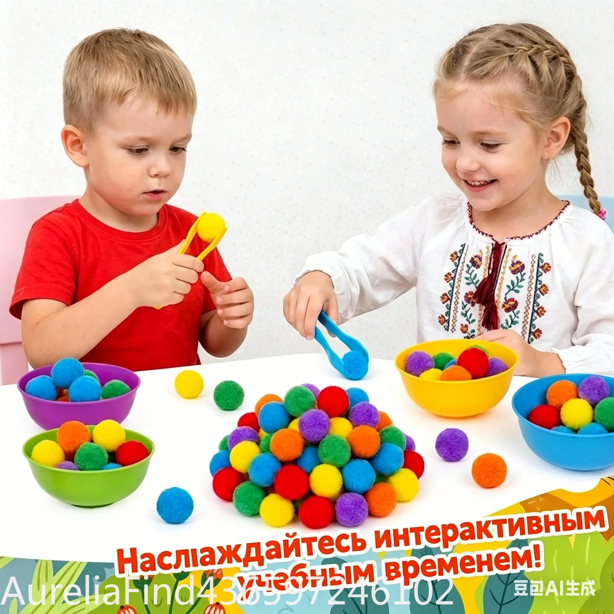 Color Sorting Counting Toy – Rainbow Bowls & Tweezers Learning Set