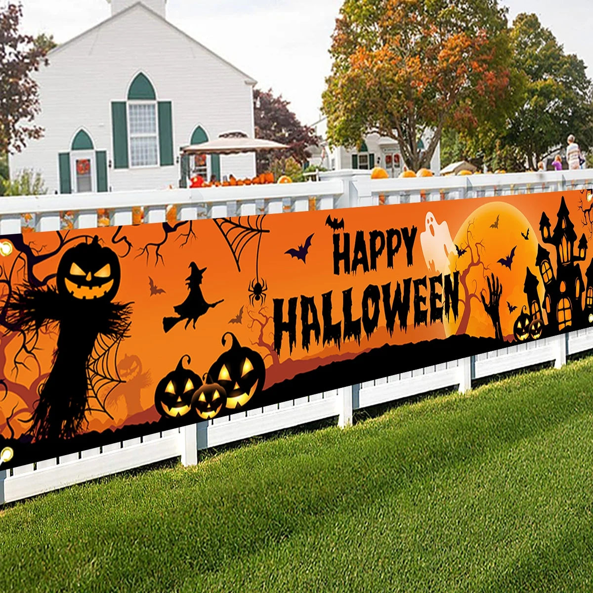 Halloween Outdoor Banner, Happy Halloween Pumpkin Party Decoration