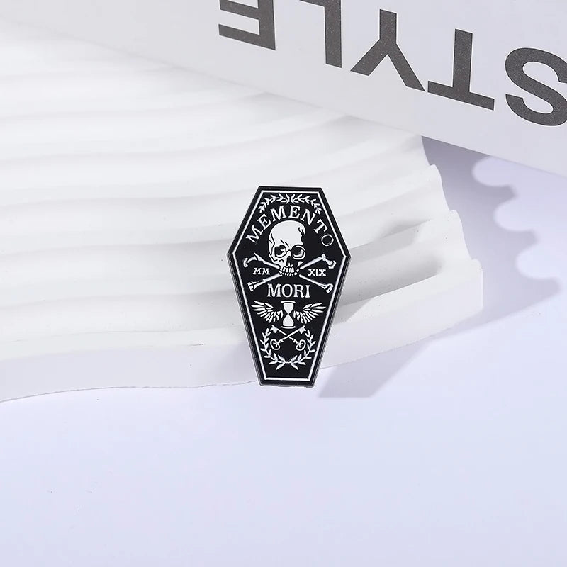 Skull Enamel Pin Gothic Skeleton Coffin Lapel Brooch