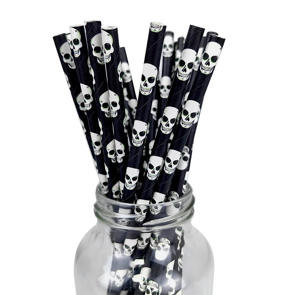 Halloween Paper Straws, Disposable Party Straws with Spooky Patterns