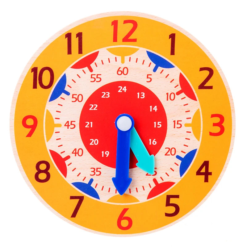 Wooden Learning Clock Montessori Time Teaching Toy for Kids