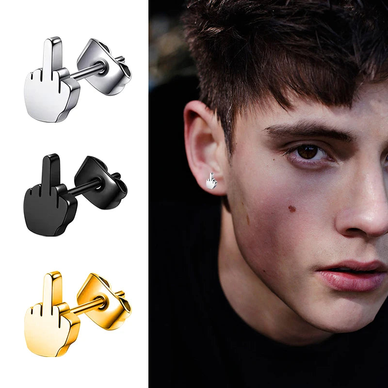 Middle Finger Earrings Stainless Steel Ear Hoops