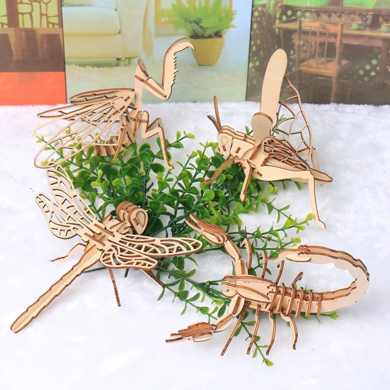 Wooden Insect Puzzle 3D Animal Assembly Educational Toy