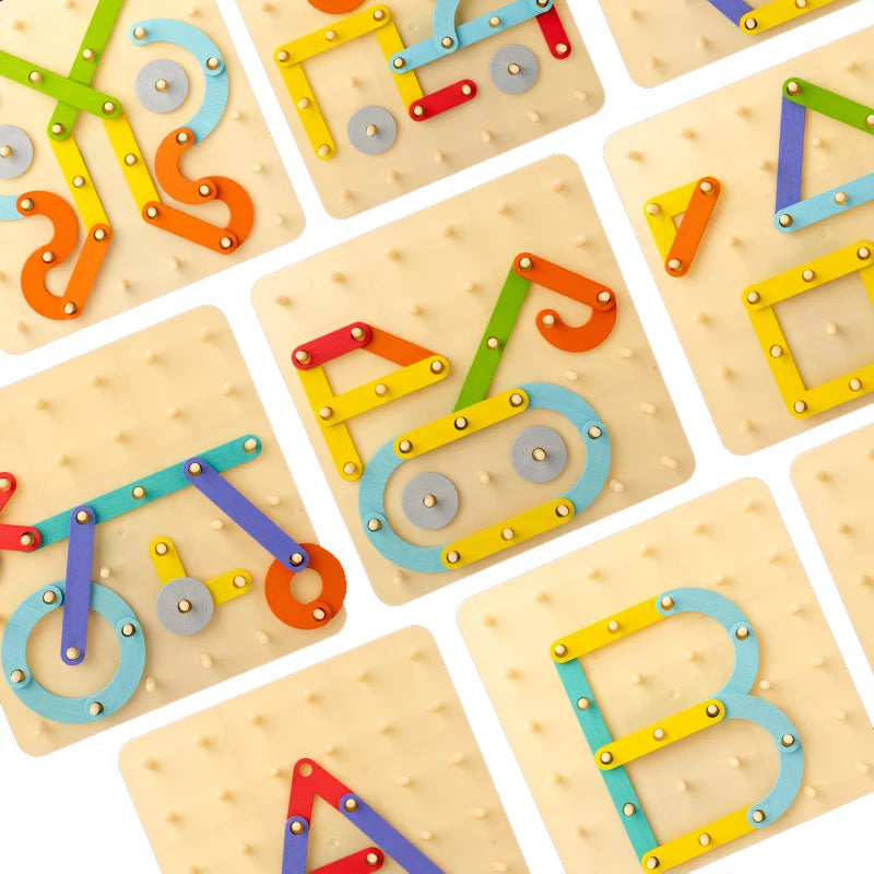 Montessori Pegboard Toy Wooden Geometric Fine Motor Learning Board