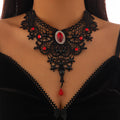 Gothic Lace Choker Black Punk Necklace Red Drop Pendant